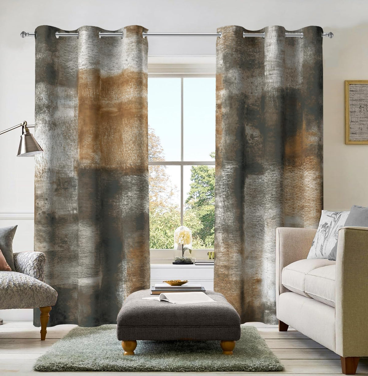 Burnt Orange Abstract Curtains for Living Room Bedroom, 52W x 84L, 2 Panels