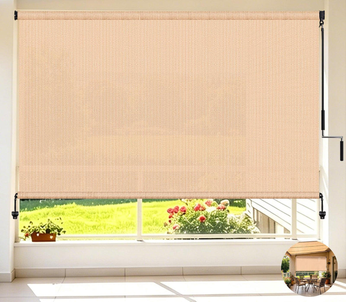 Outdoor Roller Shades,Exterior Cordless Patio Shade Roll Up Blind for Porch