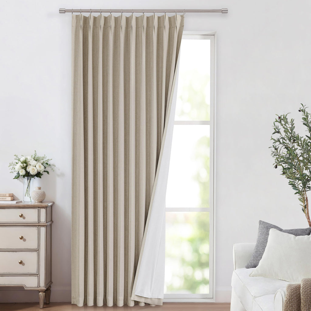 Vision Home Natural Pinch Pleated Full Blackout Curtains Linen Blended Room Darkening Window Curtains 108 inch for Living Room Bedroom Thermal Insulated Pinch Pleat Drapes with Hooks 40" Wx108 Lx2