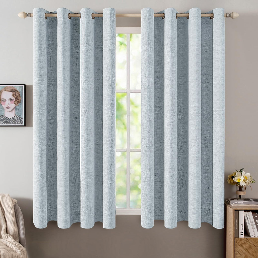MIULEE 100% Blackout Linen Curtains for Bedroom 52x84 Inches Dusty Blue
