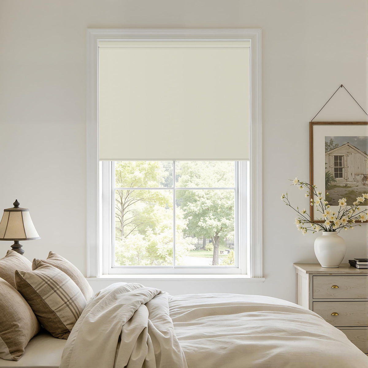 Extra Wide Beige Roller Shades 100% Blackout Blinds for Large Window Bedroom Living Room Dining Free-Stop Cordless Thermal Insulated Black Out Shades with Valance, Room Darkening Blinds Oatmeal,72x72