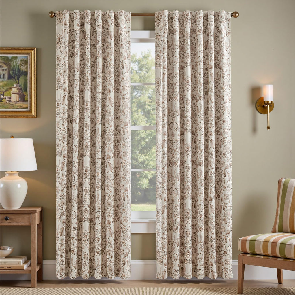 jinchan Black Boho Floral Blackout Curtains W100xL96 Grommet 1 Panel