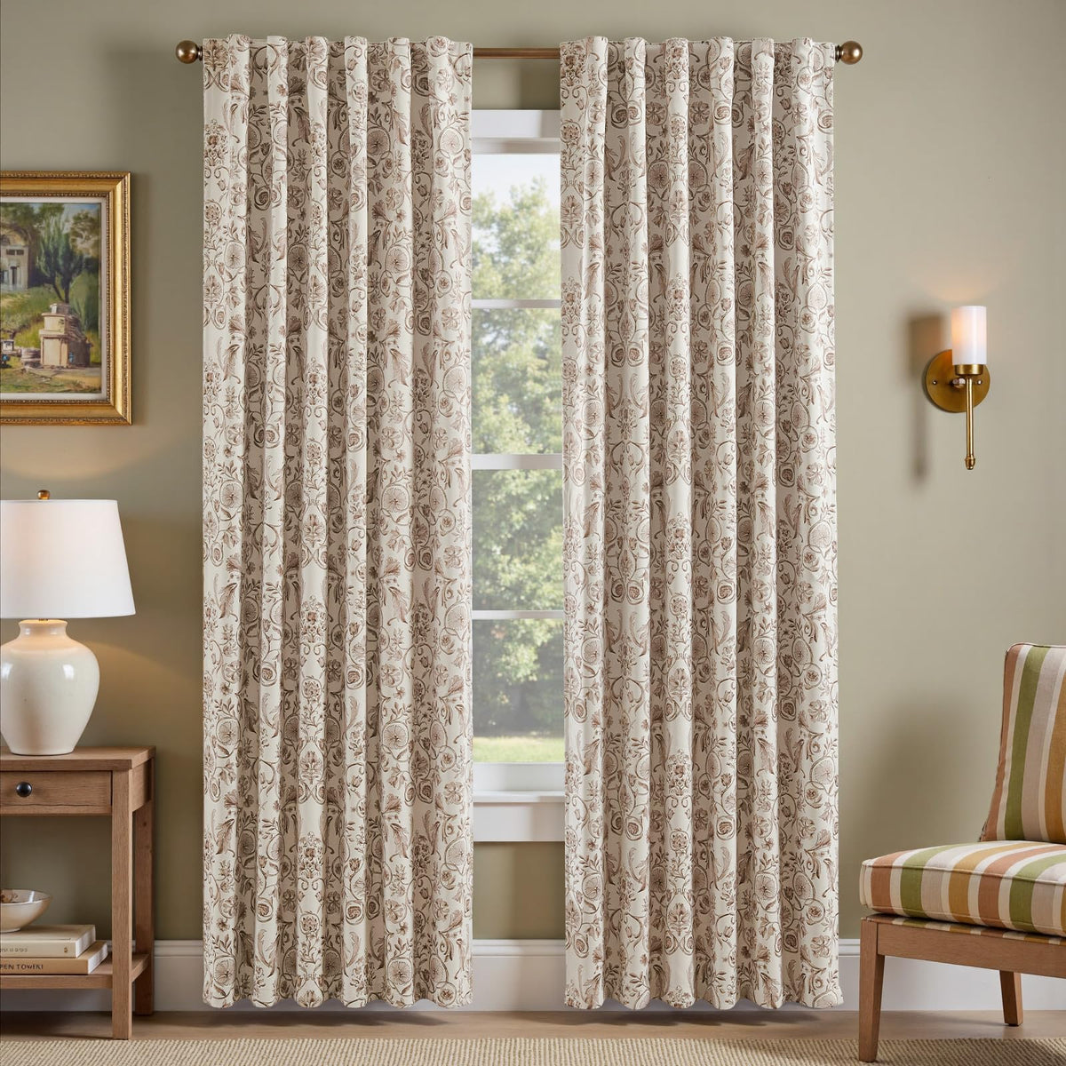 jinchan Black Boho Floral Blackout Curtains W100xL96 Grommet 1 Panel