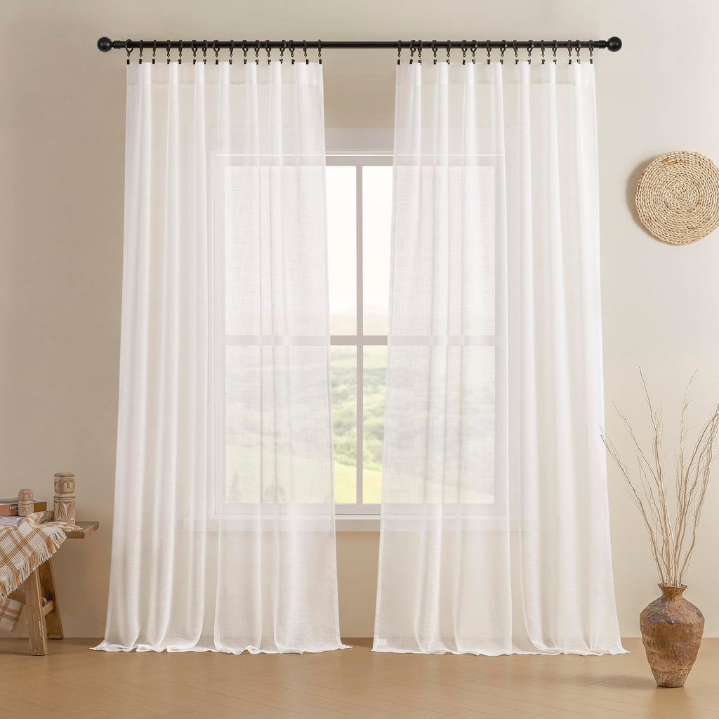 Joydeco Linen Curtains 84 Inch Length 2 Panels,Light Filtering Drapes 52 Inches Wide with Back Tab Rod Pockets (84" L x 52" W, Ivory on Linen)