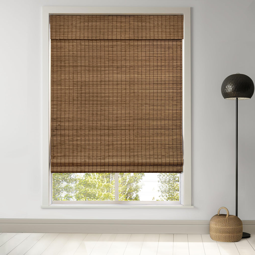 LazBlinds Cordless Bamboo Roman Shades, 34.5x48, Highfield Teak
