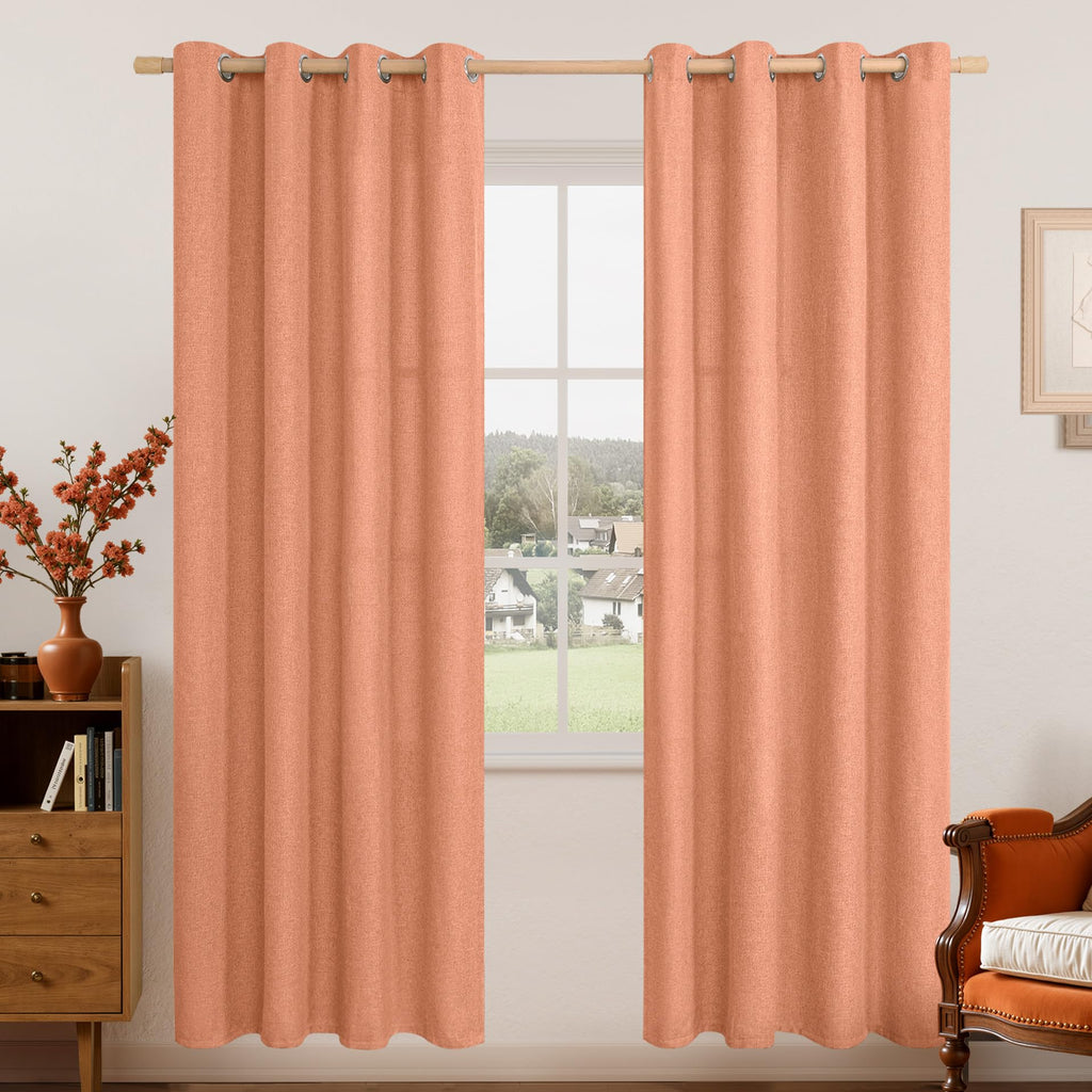 LAMIT 90 Inch Long Oatmeal Linen Curtains for Living Room 2 Panels