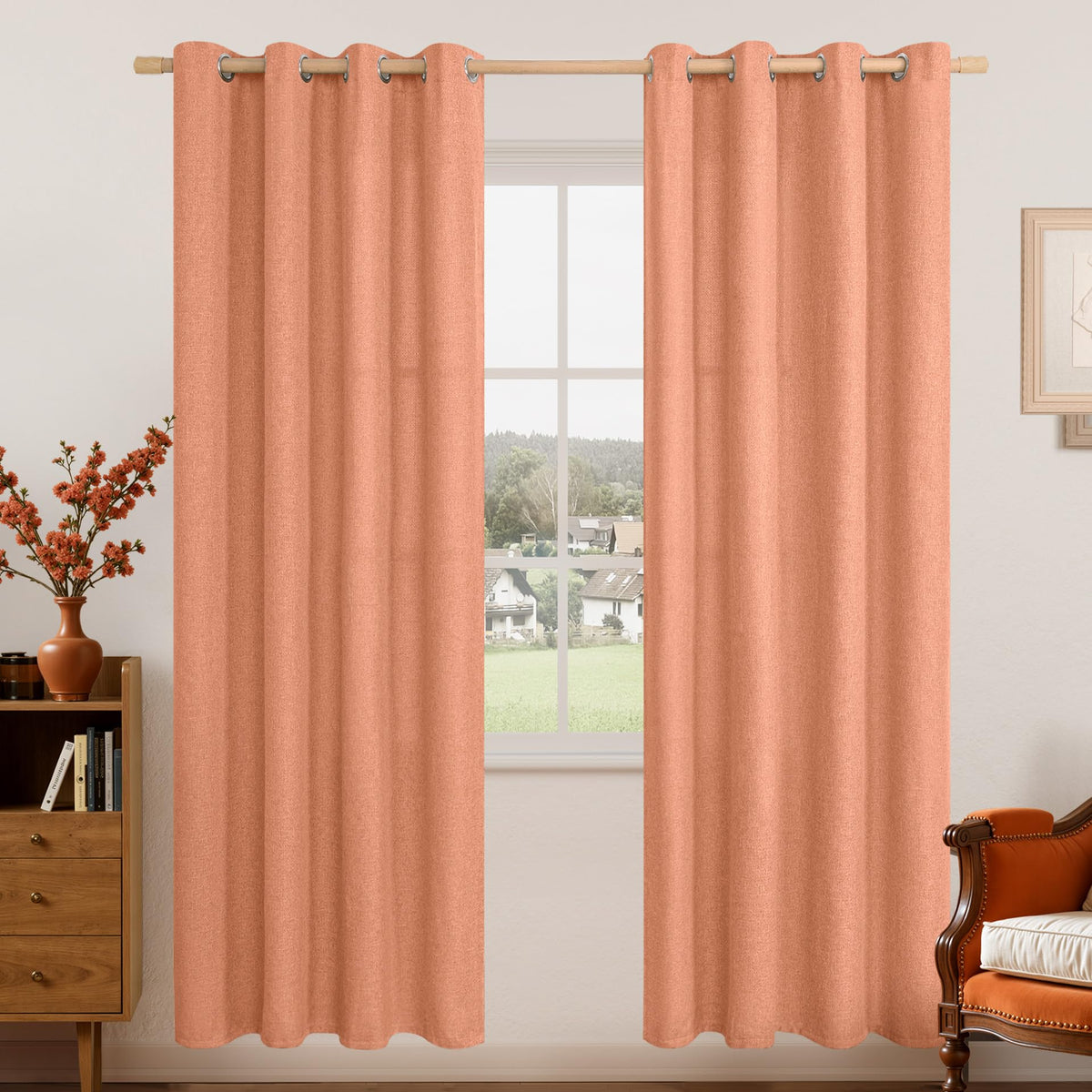 LAMIT 90 Inch Long Oatmeal Linen Curtains for Living Room 2 Panels