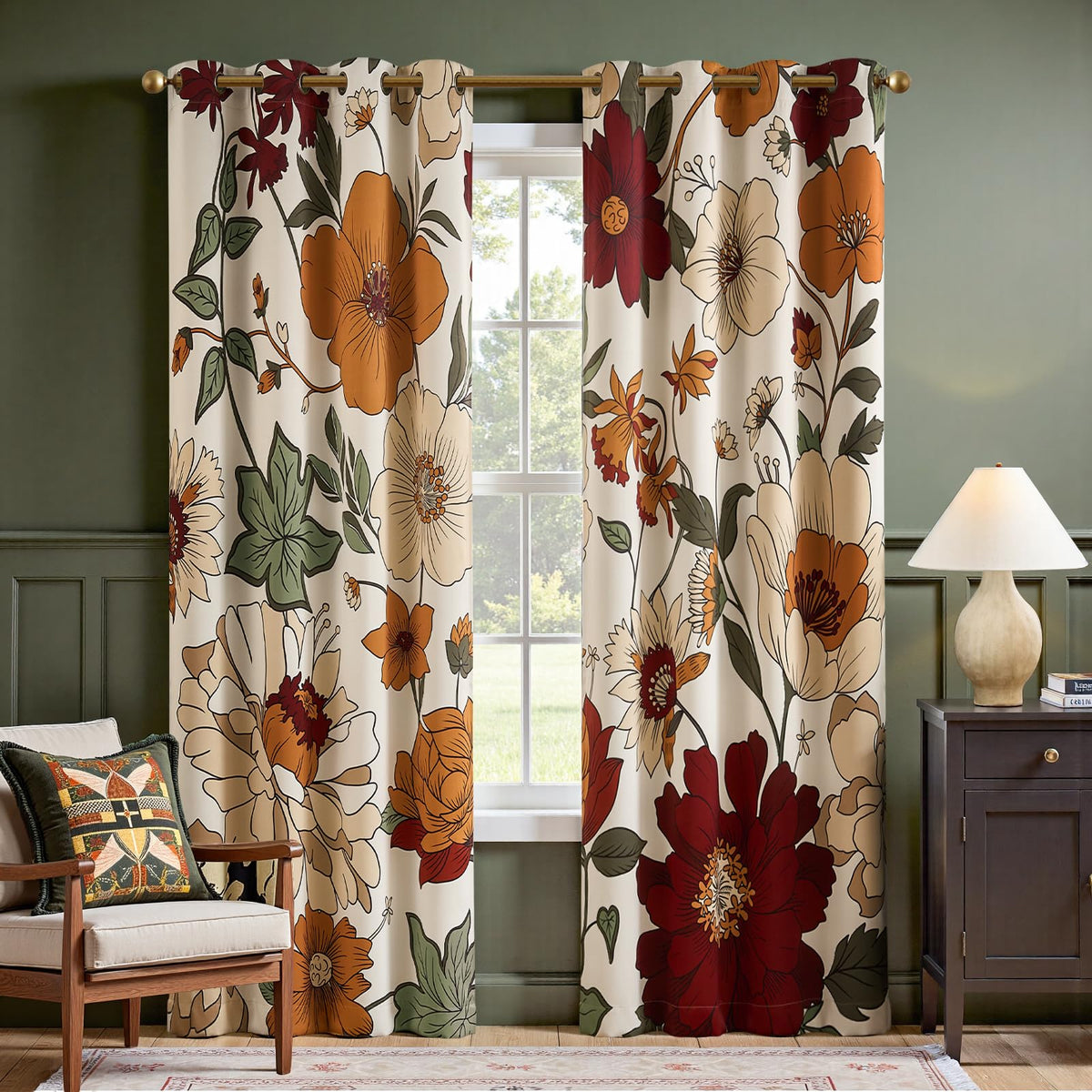 jinchan Black Boho Floral Blackout Curtains W100xL96 Grommet 1 Panel