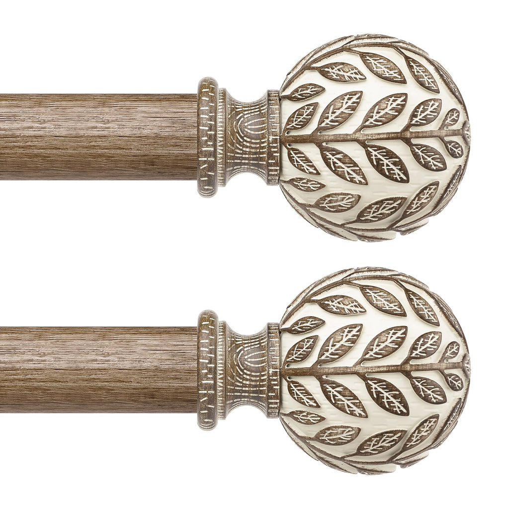 Curtain Rod 36-122 Inch, Boho Wood 1 Inch Curtain Rods for Windows