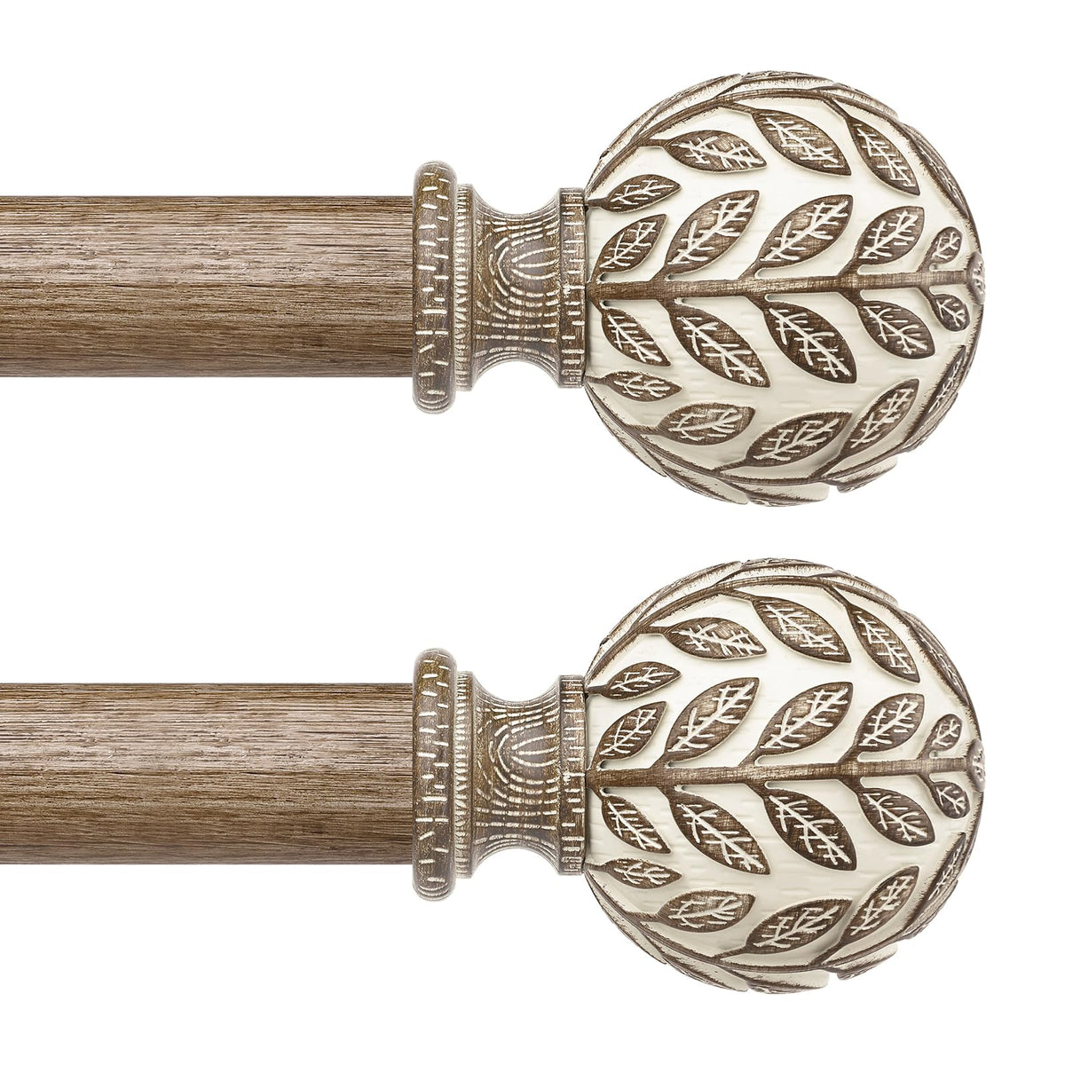 Curtain Rod 36-122 Inch, Boho Wood 1 Inch Curtain Rods for Windows
