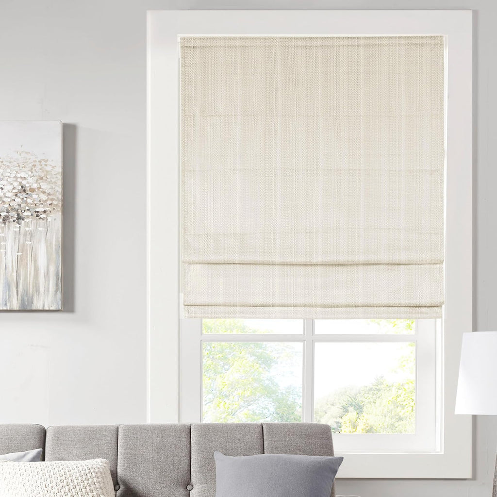 Madison Park Roman Shade, Room Darkening Blind Cordless, 33x64 Sheen Ivory