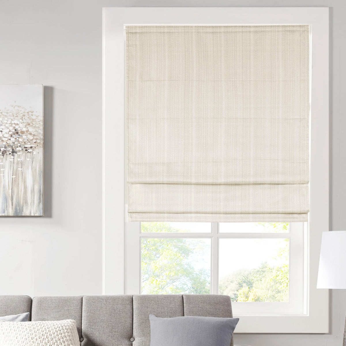 Madison Park Roman Shade, Room Darkening Blind Cordless, 33x64 Sheen Ivory