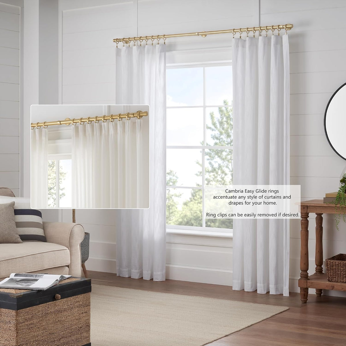 MODE Cambria Designer 1-5/8" Brushed Gold Curtain Rings - 18 Count