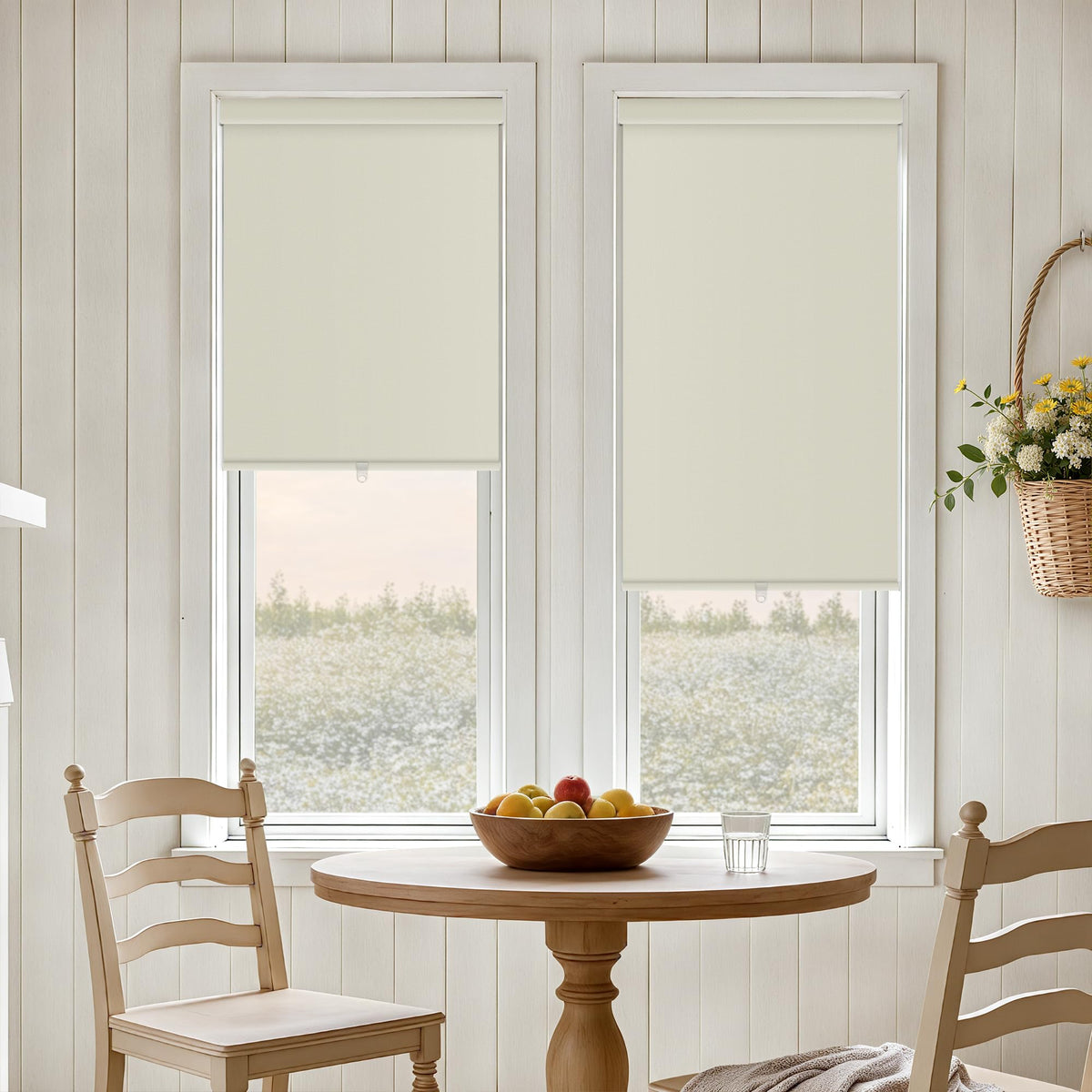 Blackout Roller Shades for Bedroom Window Cordless Free-Stop Blinds with Valance UV Protection 100% Black Out Linen Shades Blinds for Indoor Bathroom Windows Living Room Beige Oatmeal 34" W x 72" H