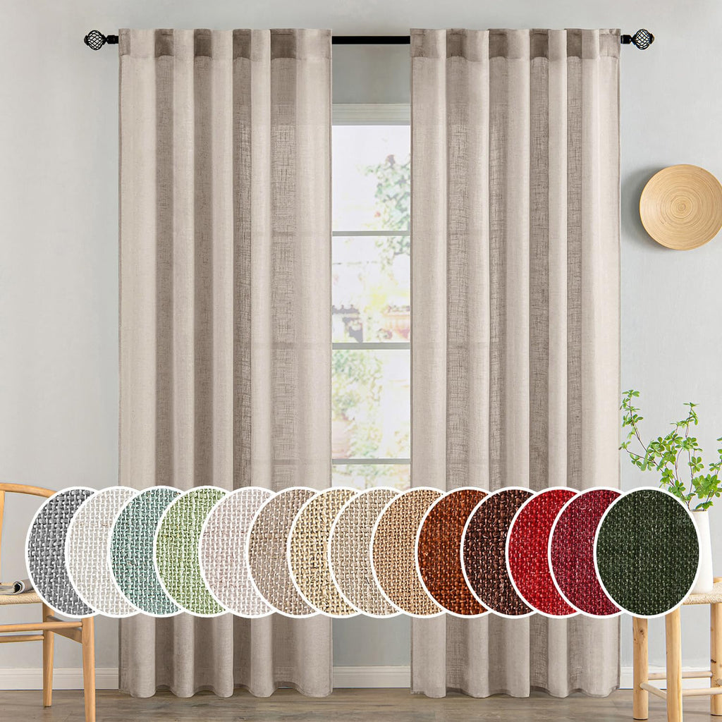 MIULEE Natural White Linen Curtains 52x96 Inch Long 2 Panels for Bedroom