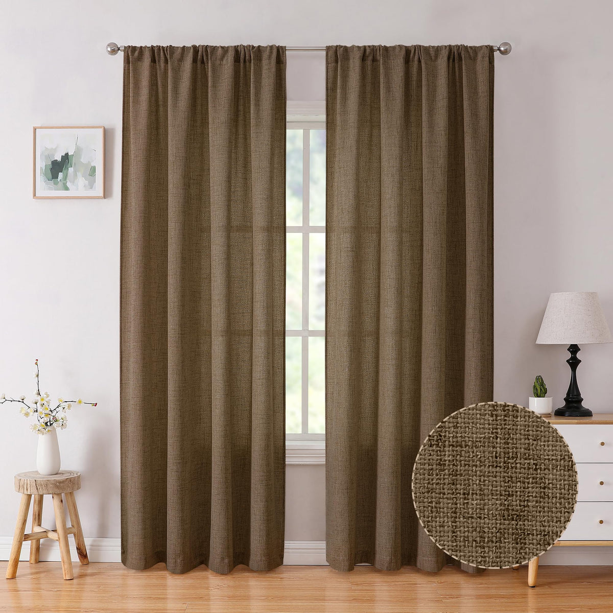 Tollpiz Linen Tier Curtains Rod Pocket Semi Sheer Short Kitchen Curtain Half Burlap Light Filtering Thick Linen Drape for Bathroom, 30 x 30 inches Long, Natural, Set of 2 Panels