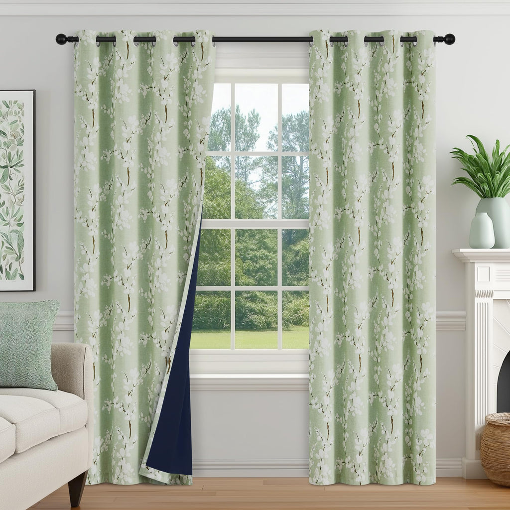 FMFUNCTEX Blue Blackout Floral Curtains, Bedroom, 100X84 Inches, 1 Panel