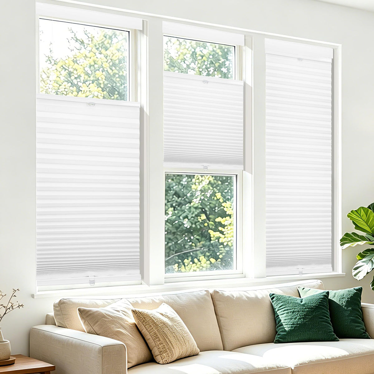 Allesin Top Down Bottom Up Cordless Cellular Shades,Thermal Insulation Honeycomb Blinds for Indoor Windows,(Clear White,35"x64")