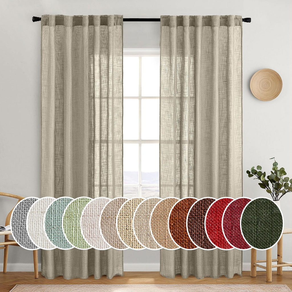 MIULEE Natural White Linen Curtains 52x96 Inch Long 2 Panels for Bedroom