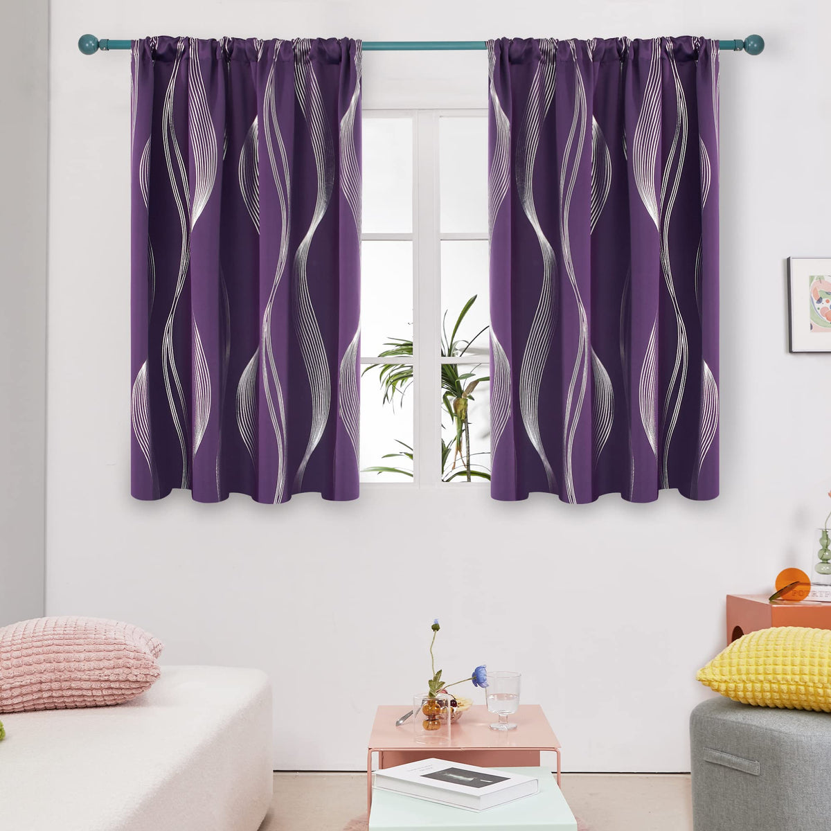 Deconovo Curtains for Living Room, Pattern Blackout Curtains 84 Inches Long