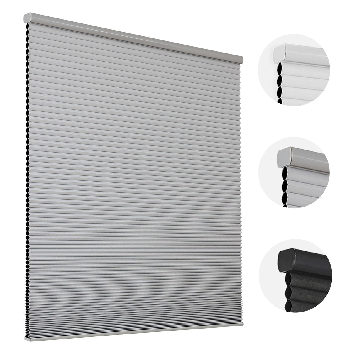 Joydeco No Drill Cordless Blackout Cellular Shades, 35" W x 64" H, Grey