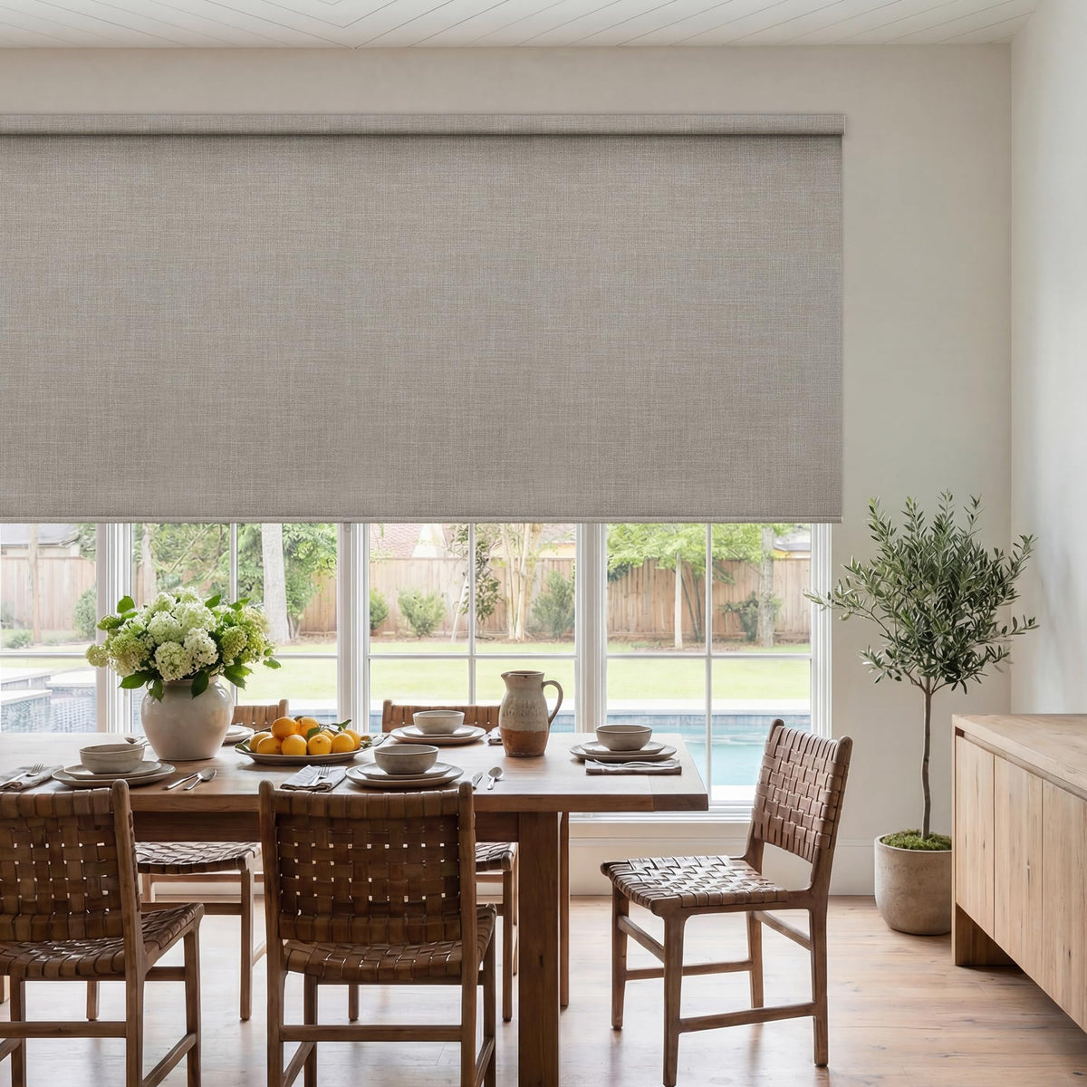 Blackout Roller Shades for Bedroom Window Cordless Free-Stop Blinds with Valance UV Protection 100% Black Out Linen Shades Blinds for Indoor Bathroom Windows Living Room Beige Oatmeal 34" W x 72" H