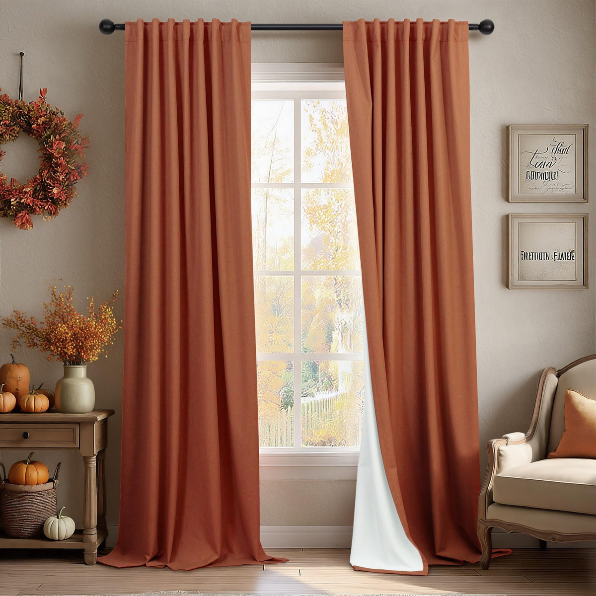 Natural Linen Back Tab Blackout Curtains & Drapes 96 Inch Long for Bedroom Livingroom Farmhouse Curtain 2 Panel Neutral Cute Black Out Room Darkening Thermal Insulated 8ft Pleated Window Curtain Cream