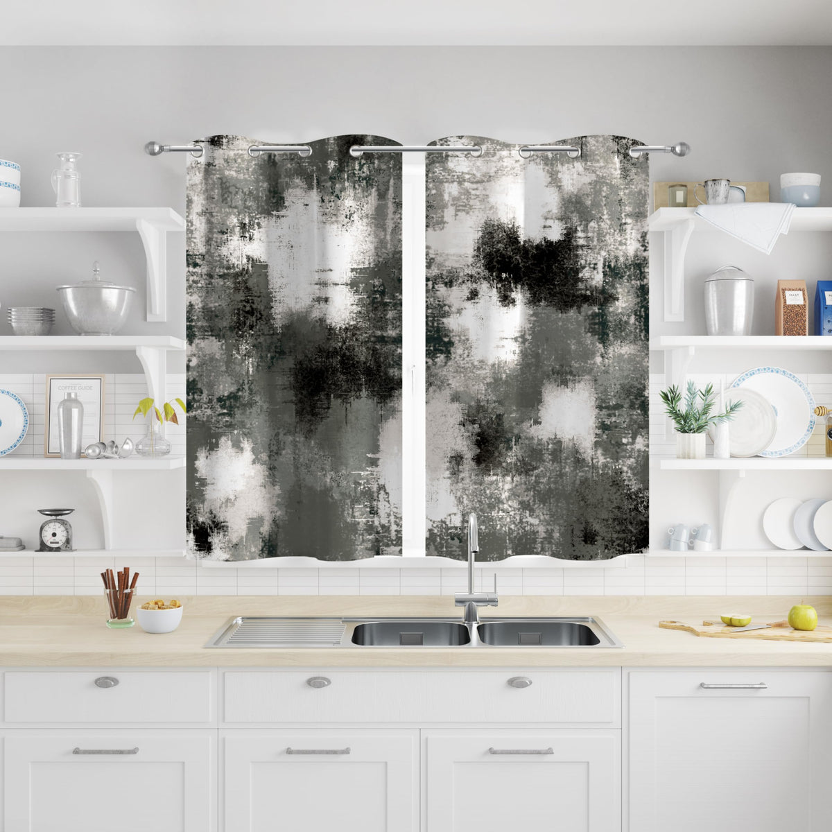 Burnt Orange Abstract Curtains for Living Room Bedroom, 52W x 84L, 2 Panels