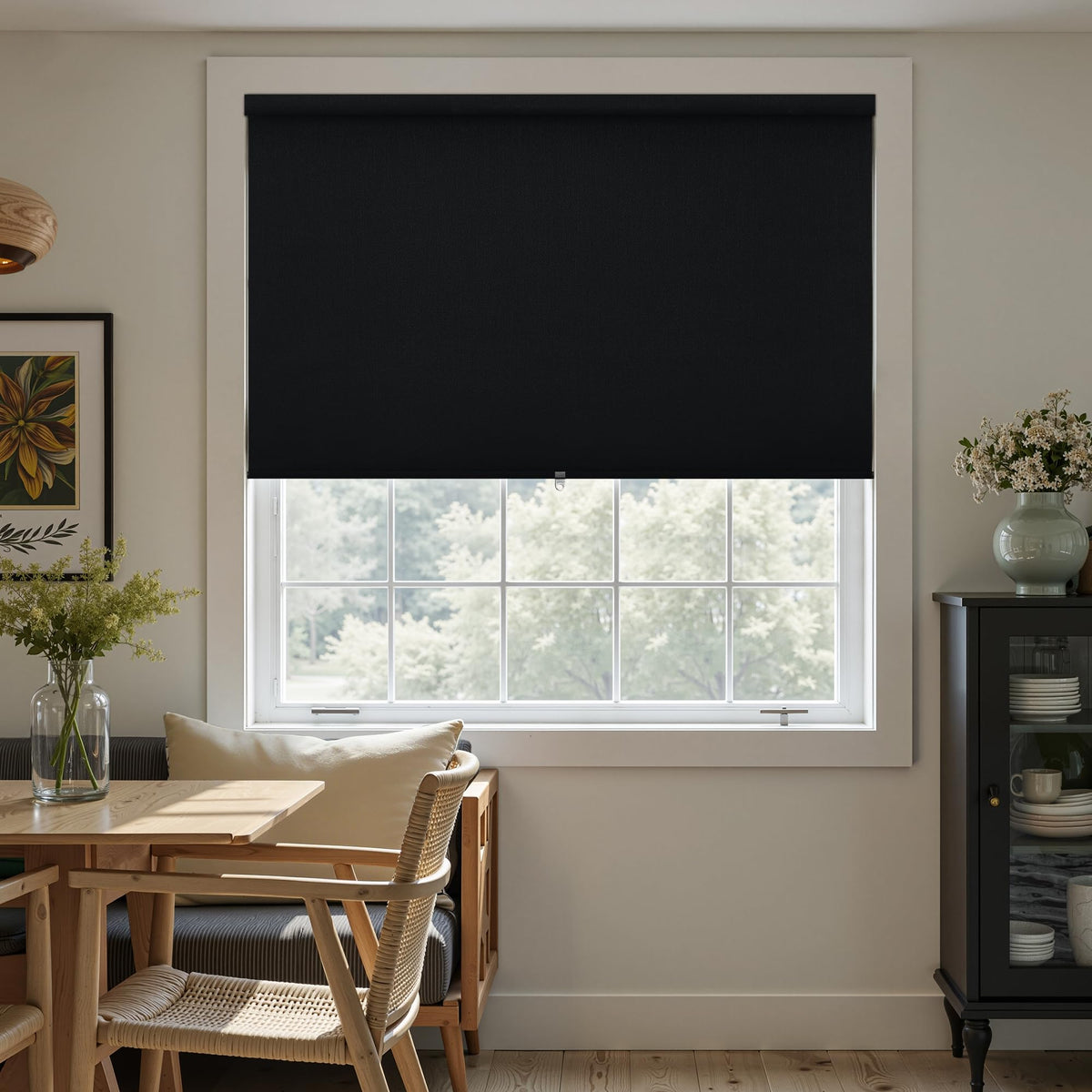 Blackout Roller Shades for Bedroom Window Cordless Free-Stop Blinds with Valance UV Protection 100% Black Out Linen Shades Blinds for Indoor Bathroom Windows Living Room Beige Oatmeal 34" W x 72" H