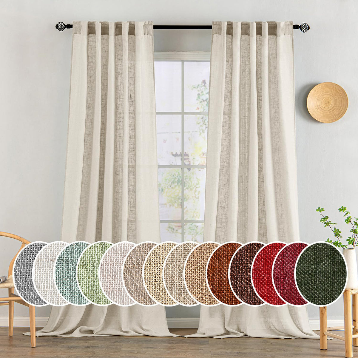 MIULEE Taupe Linen Curtains 52x84 Inch Length for Bedroom and Living Room