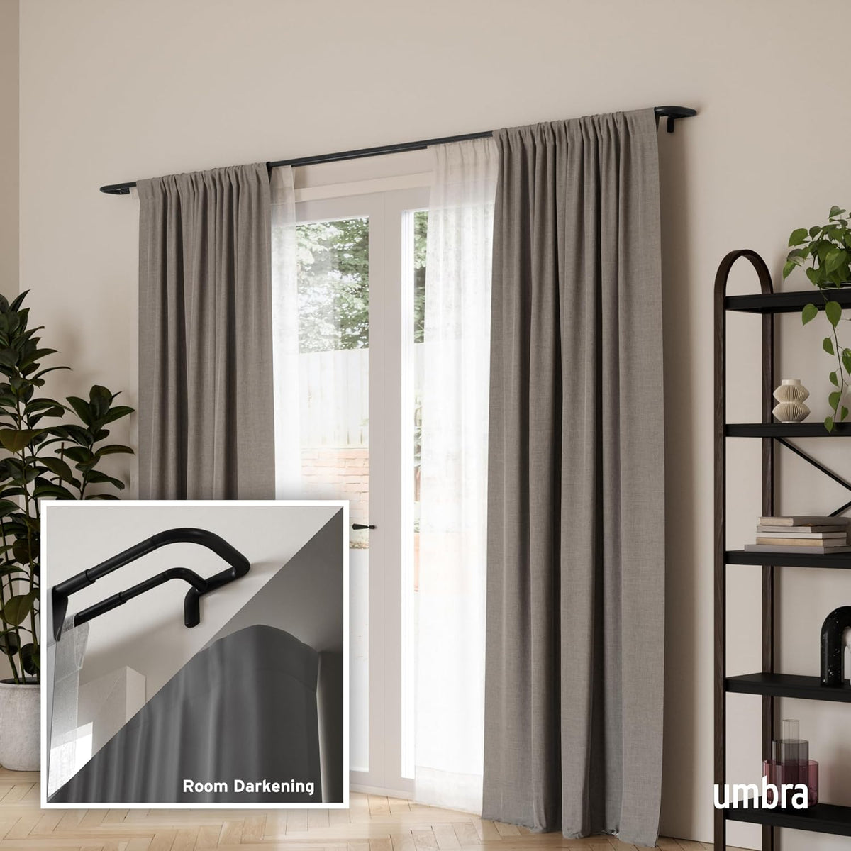 Umbra Twilight Double Curtain Rod, Wrap Around, 30 to 84 Inches, Black