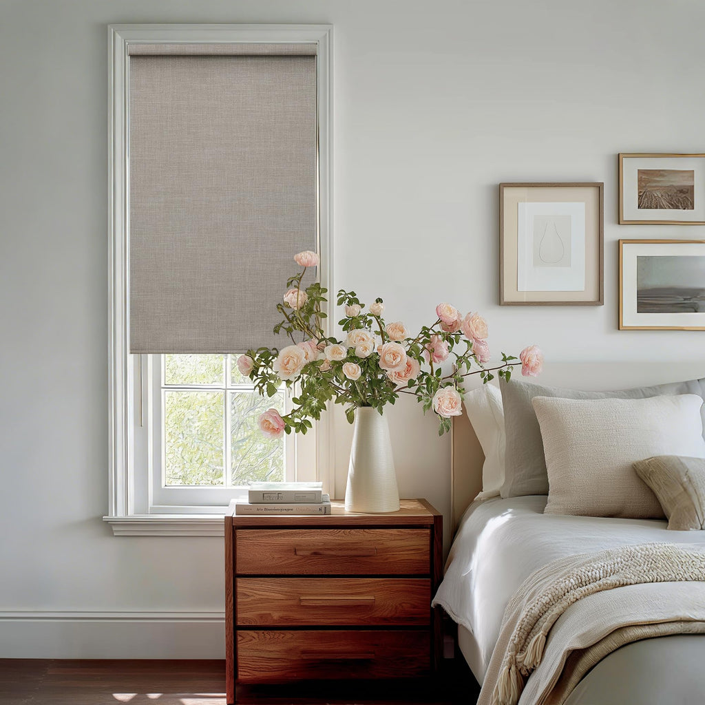 Extra Wide Beige Roller Shades 100% Blackout Blinds for Large Window Bedroom Living Room Dining Free-Stop Cordless Thermal Insulated Black Out Shades with Valance, Room Darkening Blinds Oatmeal,72x72