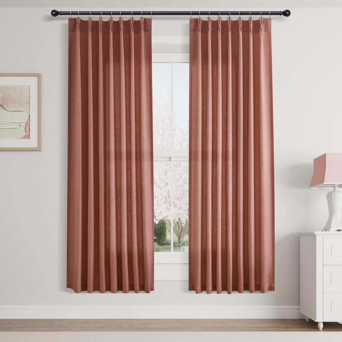 Aersas Linen Pinch Pleated Curtains 84 Inch Length 2 Panels Set for Living Room Cream Semi Sheer Window Curtain for Bedroom Boho Farmhouse Neutral Back Tab Drape Decor with Hooks, Natural Beige Ivory