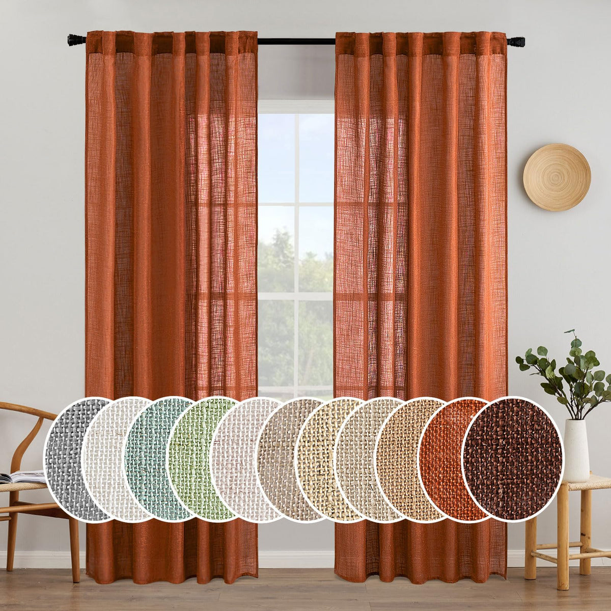 MIULEE Natural White Linen Curtains 52x96 Inch Long 2 Panels for Bedroom