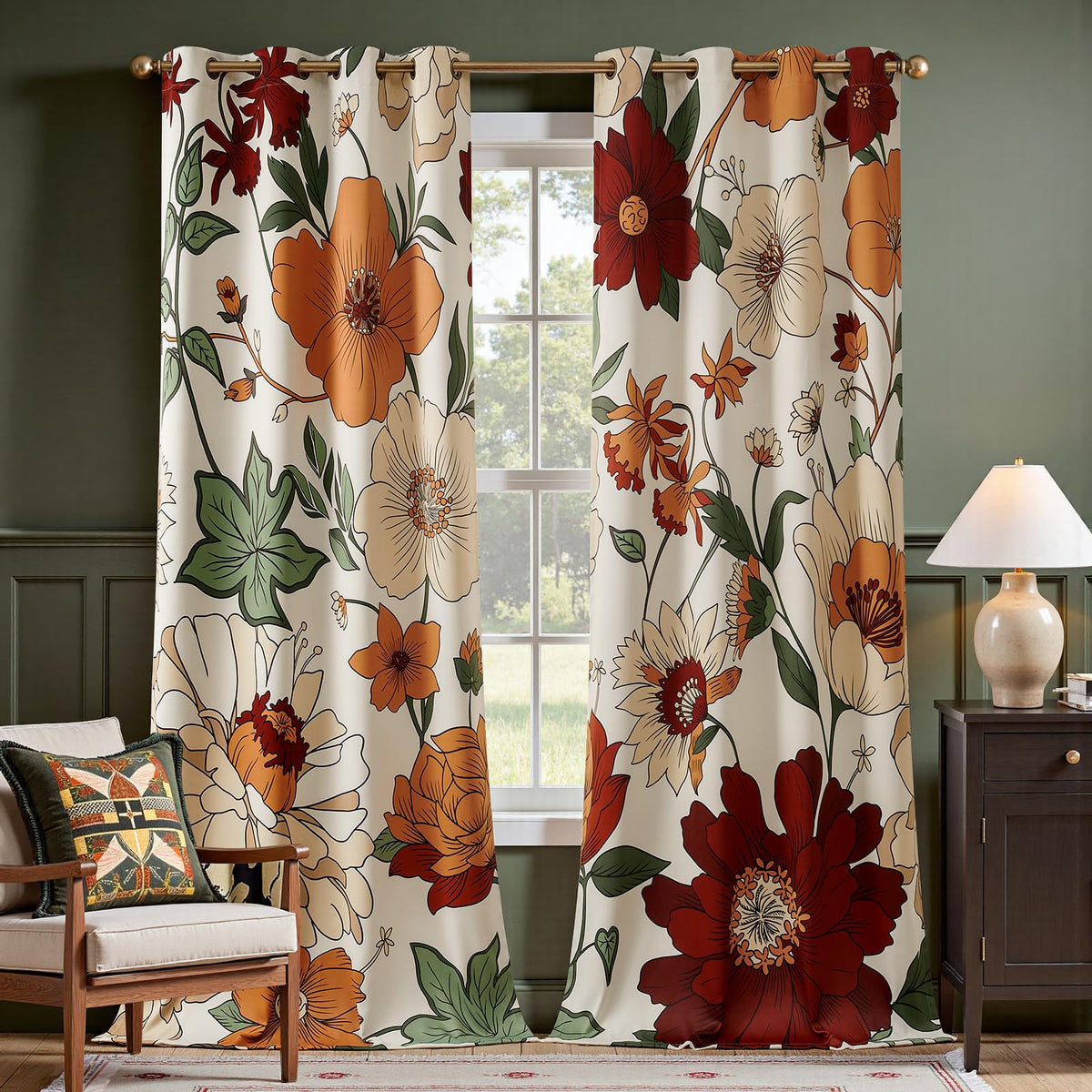 jinchan Black Boho Floral Blackout Curtains W100xL96 Grommet 1 Panel