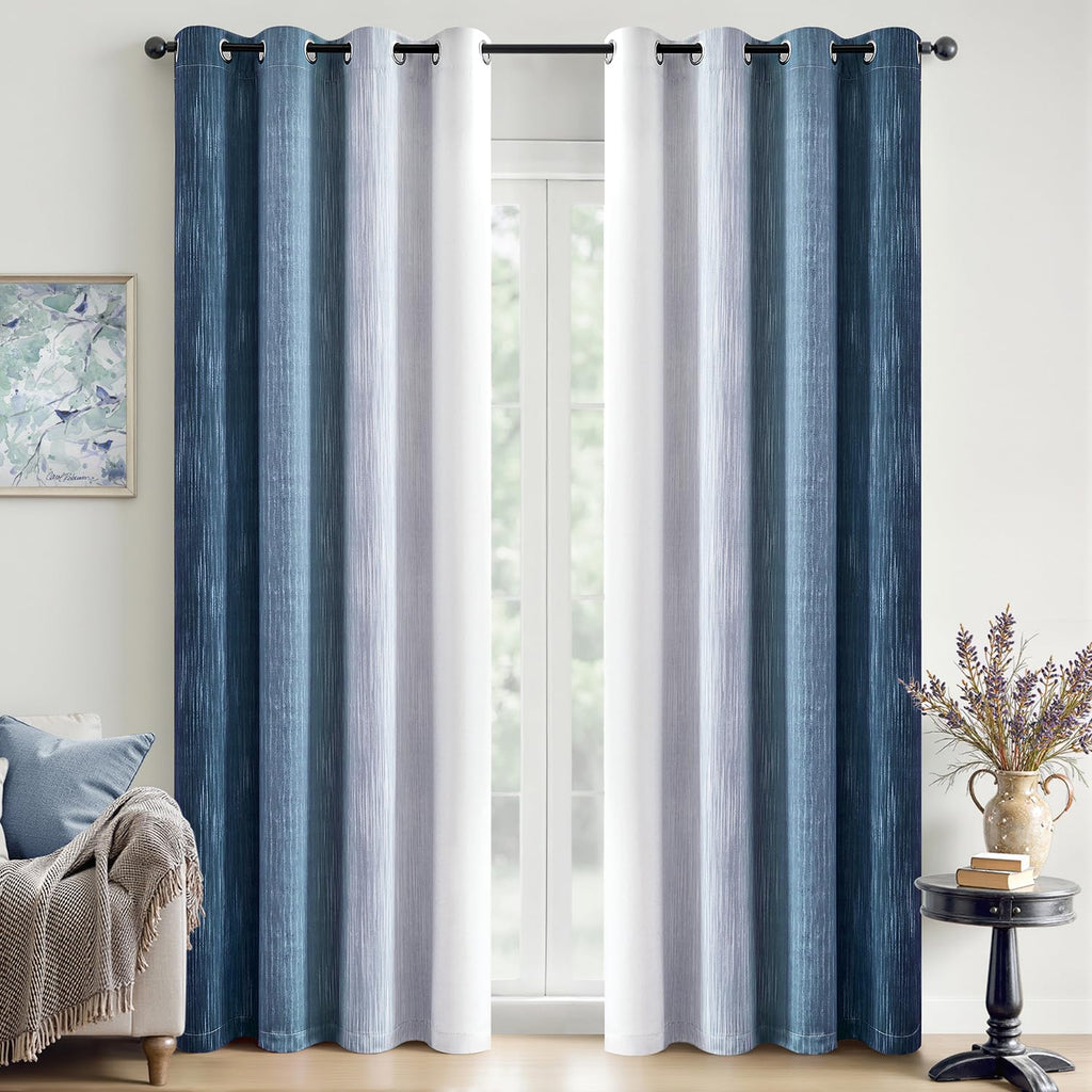 MIULEE Navy Blue and Greyish White Ombre Blackout Curtains 52Wx84L Set of 2