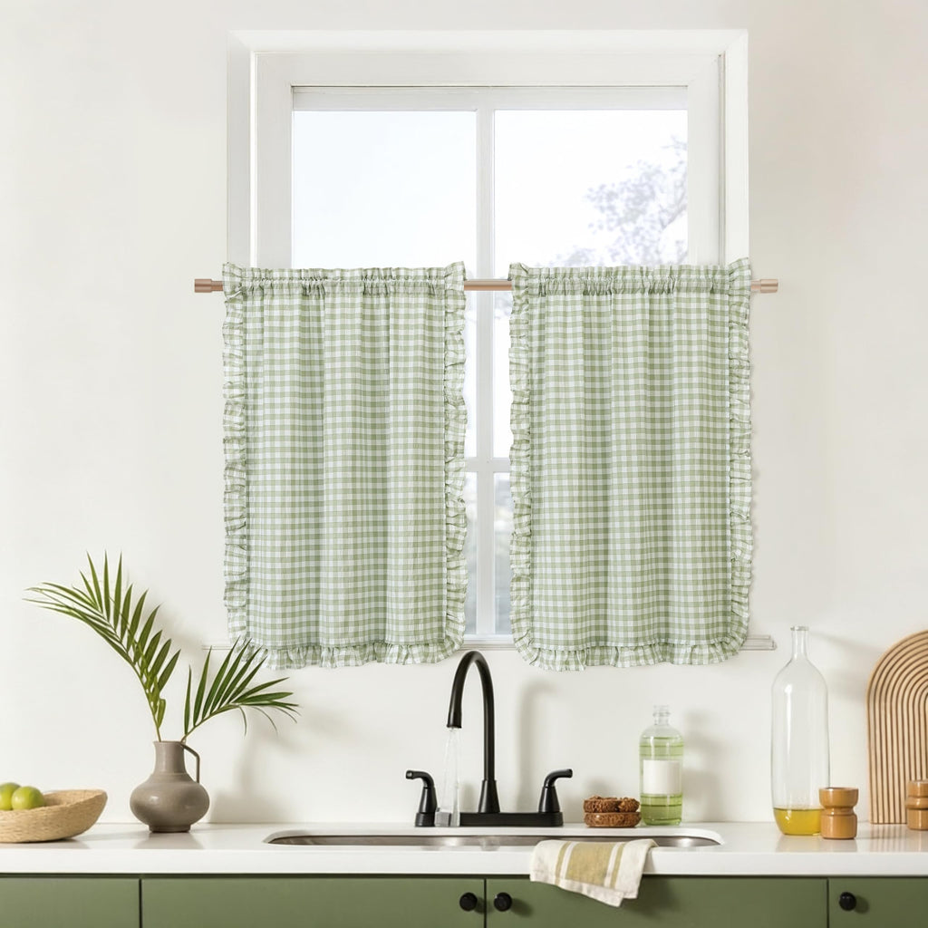 ZJDECOR Brown White Buffalo Plaid Curtains 84 Inches Long for Bedroom