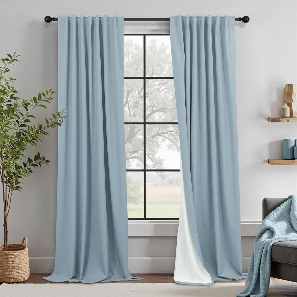 Natural Linen Back Tab Blackout Curtains & Drapes 96 Inch Long for Bedroom Livingroom Farmhouse Curtain 2 Panel Neutral Cute Black Out Room Darkening Thermal Insulated 8ft Pleated Window Curtain Cream