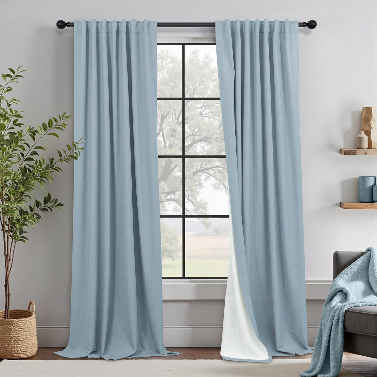 Natural Linen Back Tab Blackout Curtains & Drapes 96 Inch Long for Bedroom Livingroom Farmhouse Curtain 2 Panel Neutral Cute Black Out Room Darkening Thermal Insulated 8ft Pleated Window Curtain Cream