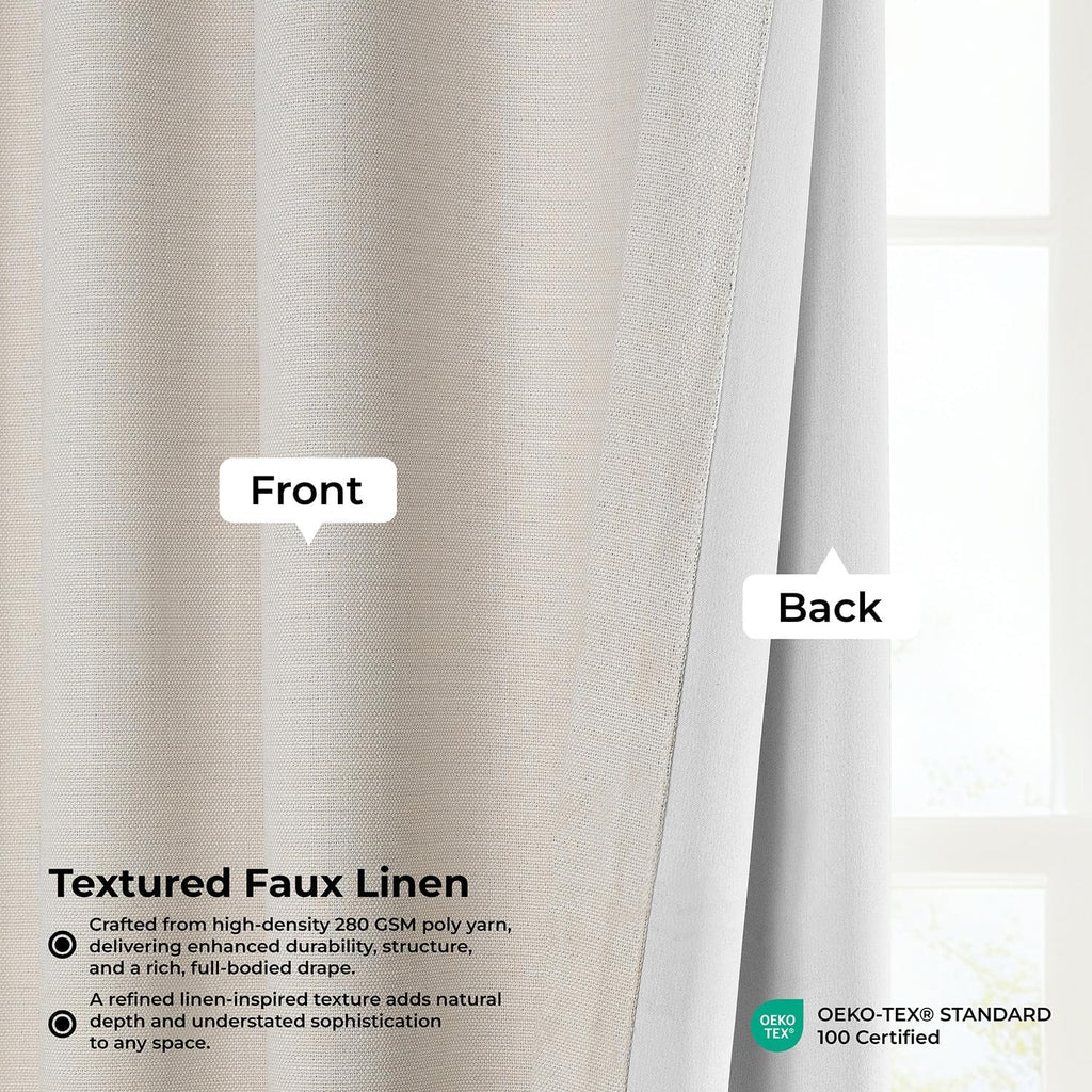 Faux Linen Curtains for Living Room (1 Panel) - 50W X 108L, Birch Taupe