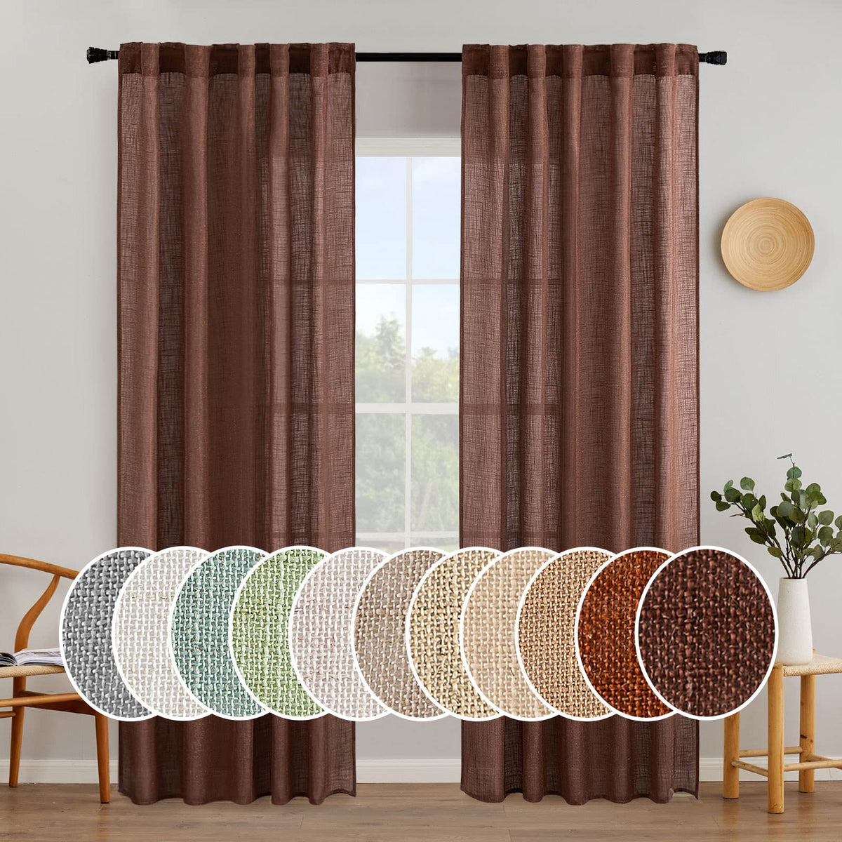 MIULEE Natural White Linen Curtains 52x96 Inch Long 2 Panels for Bedroom
