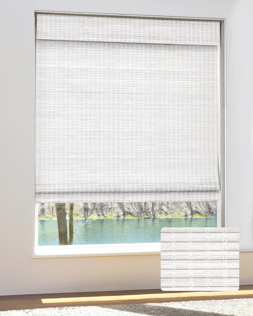 UNISHADES Bamboo Roman Shades w/Valance, 36" W × 64" H, Highfield Teak