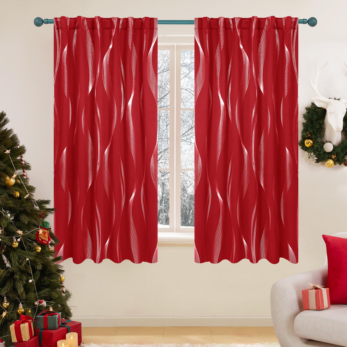 Deconovo Curtains for Living Room, Pattern Blackout Curtains 84 Inches Long