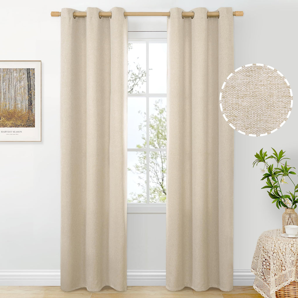BGment Oatmeal Linen Curtains 84 Inch Length 2 Panels Set for Living Room