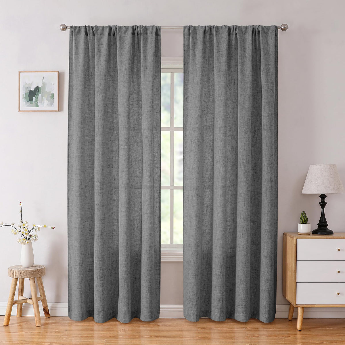 Tollpiz Linen Tier Curtains Rod Pocket Semi Sheer Short Kitchen Curtain Half Burlap Light Filtering Thick Linen Drape for Bathroom, 30 x 30 inches Long, Natural, Set of 2 Panels