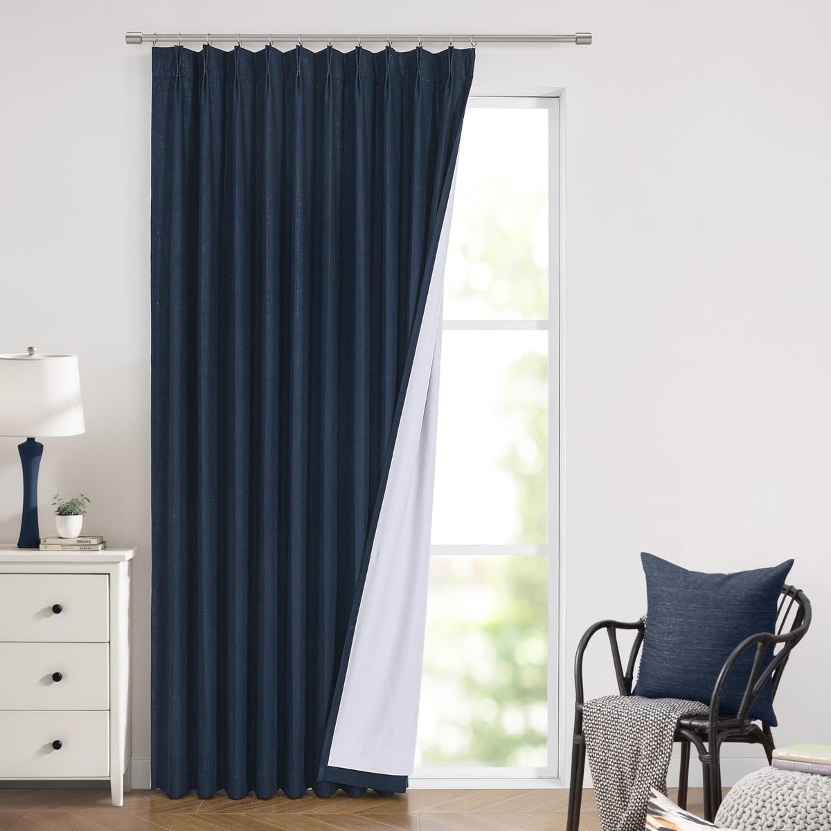 Vision Home Natural Pinch Pleated Full Blackout Curtains Linen Blended Room Darkening Window Curtains 95 inch for Living Room Bedroom Thermal Insulated Pinch Pleat Drapes with Hooks 2 Panel 40"Wx95"L