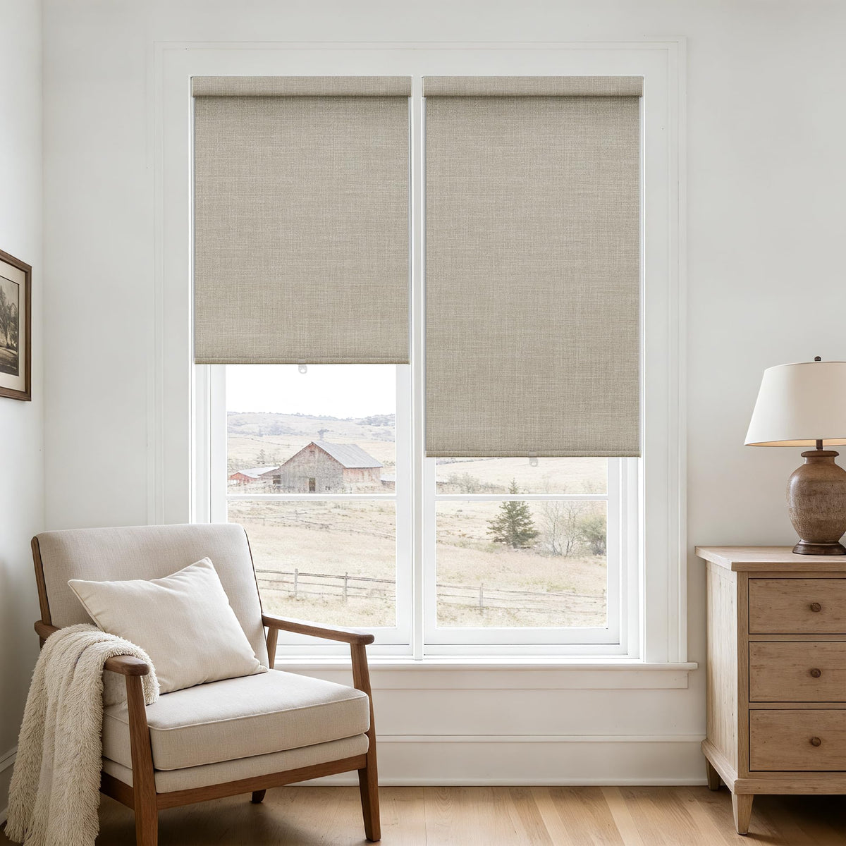 Extra Wide Beige Roller Shades 100% Blackout Blinds for Large Window Bedroom Living Room Dining Free-Stop Cordless Thermal Insulated Black Out Shades with Valance, Room Darkening Blinds Oatmeal,72x72