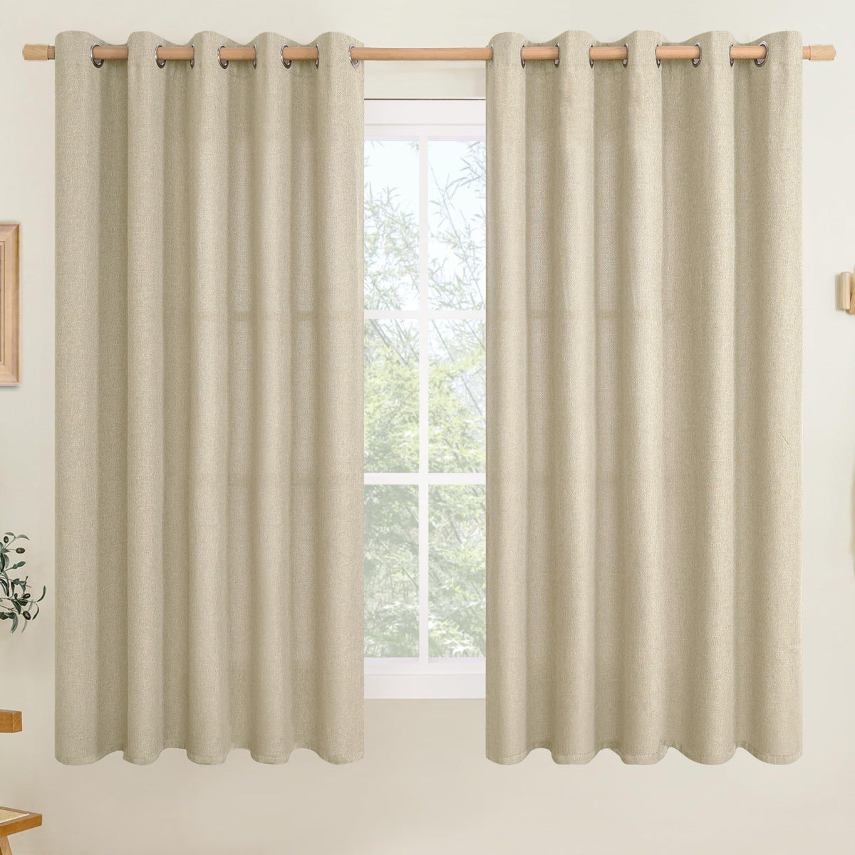 LAMIT 90 Inch Long Oatmeal Linen Curtains for Living Room 2 Panels