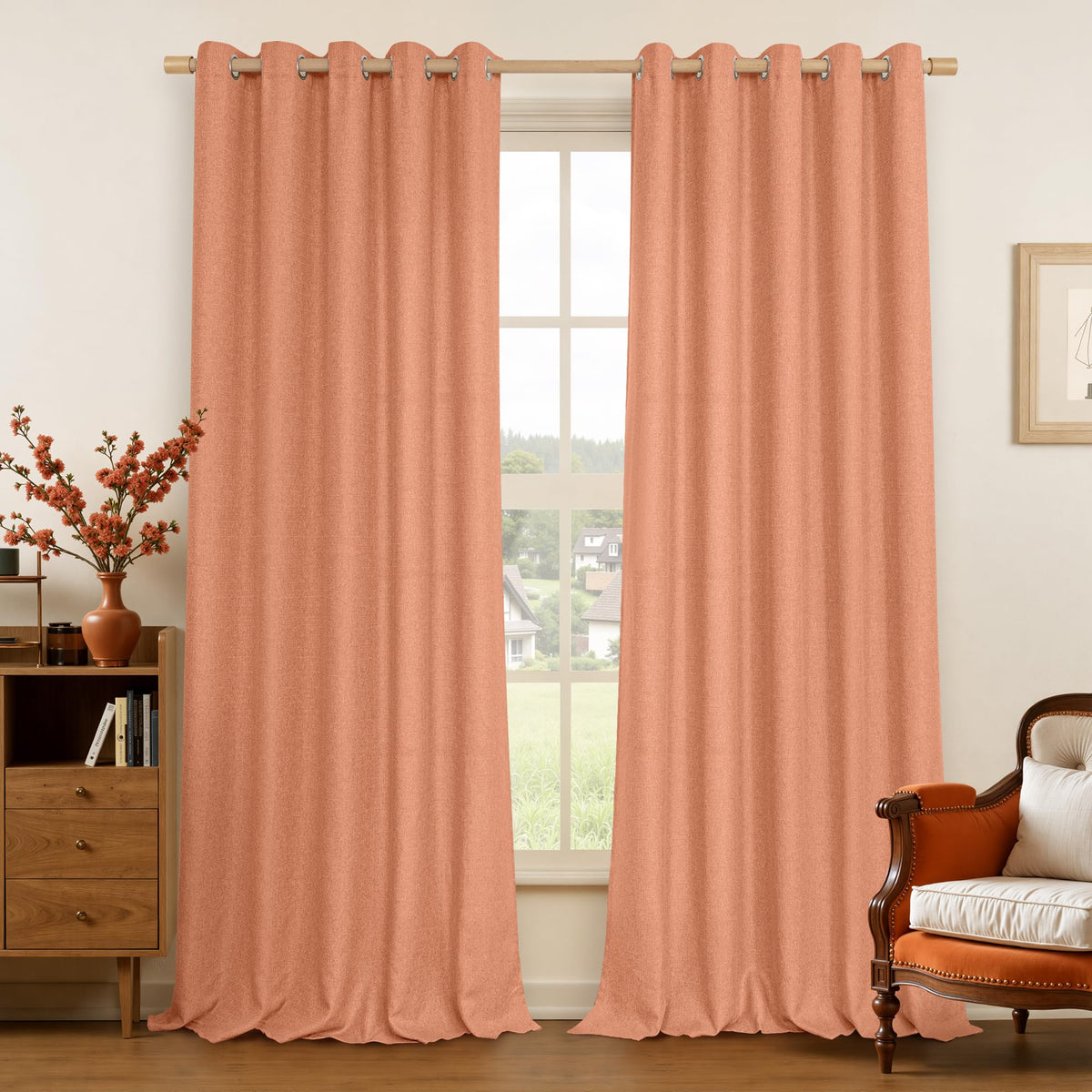 LAMIT 90 Inch Long Oatmeal Linen Curtains for Living Room 2 Panels