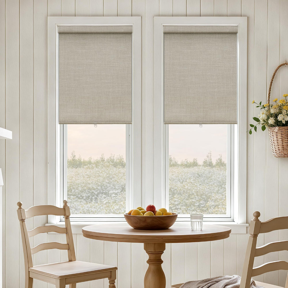 Extra Wide Beige Roller Shades 100% Blackout Blinds for Large Window Bedroom Living Room Dining Free-Stop Cordless Thermal Insulated Black Out Shades with Valance, Room Darkening Blinds Oatmeal,72x72